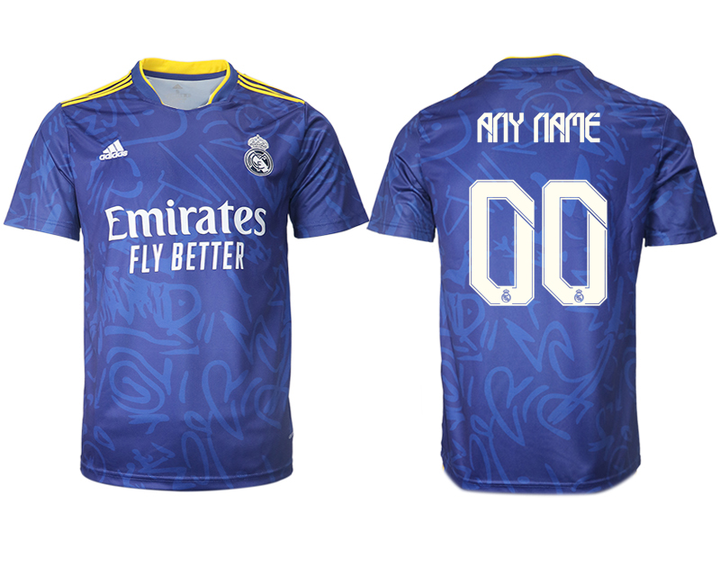 Men 2021-2022 Club Real Madrid away aaa version blue customized Soccer Jersey->customized soccer jersey->Custom Jersey